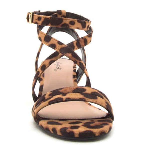 1 Left Qupid Leopard Block Heel Ankle Strap Sandal - Picture 5 of 7